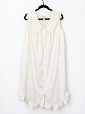 Vintage Jodie Arden 90s Cotton Nightgown L Coquette Cottagecore Embroidered